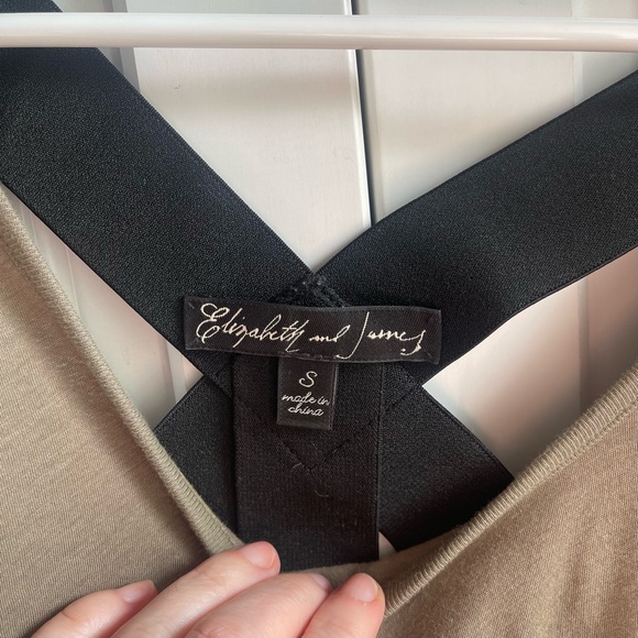 Elizabeth and James Olive/khaki and Black cross back top with ruched sleeves. - Picture 7 of 16
